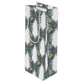Sac Cadeau Pour Bouteille Plumes Peacock noir, vert et blanc rustique (Devant Angle)