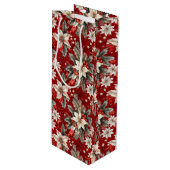 Sac Cadeau Pour Bouteille Poinsettia blanc vert rouge (Devant Angle)