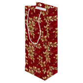 Sac Cadeau Pour Bouteille Poinsettias Métal Or Sur Rouge (Dos Angle)