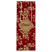 Sac Cadeau Pour Bouteille Poinsettias Métal Or Sur Rouge (Devant)