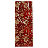 Sac Cadeau Pour Bouteille Poinsettias Métal Or Sur Rouge (Dos)