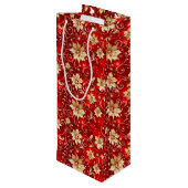 Sac Cadeau Pour Bouteille Poinsettias Métal Or Sur Rouge (Dos Angle)
