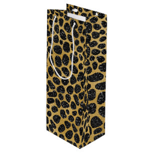 SAC CADEAU POUR BOUTEILLE POINTS EN LÉOPARD NOIR ET OR