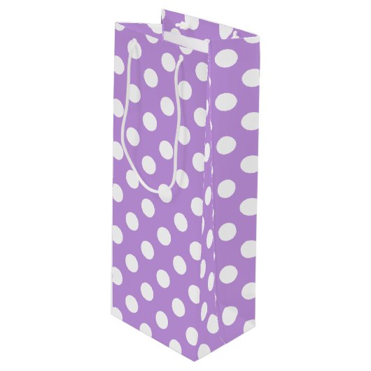 Sac Cadeau Pour Bouteille Pois blancs sur lilas (Devant Angle)