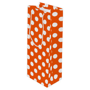Sac Cadeau Pour Bouteille Pois blancs sur orange