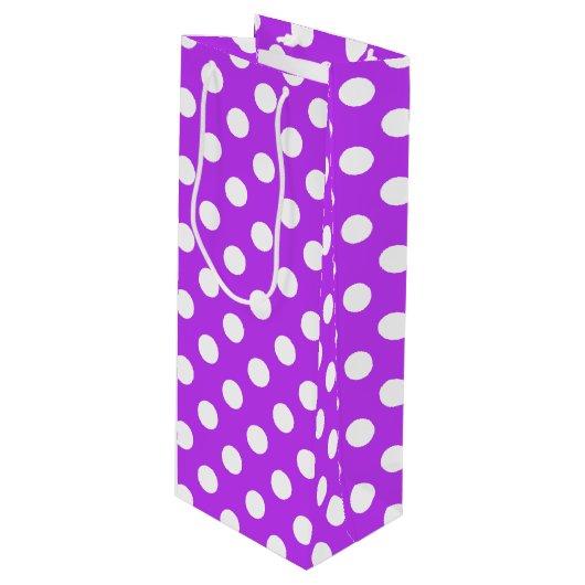 Sac Cadeau Pour Bouteille Pois blancs sur violet clair (Devant Angle)