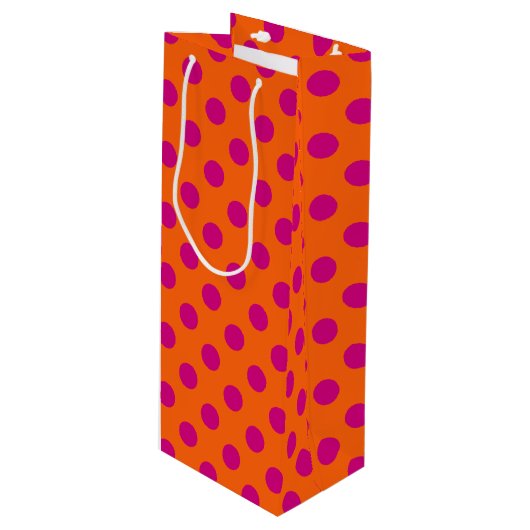 Sac Cadeau Pour Bouteille Pois Fuchsia orange (Devant Angle)