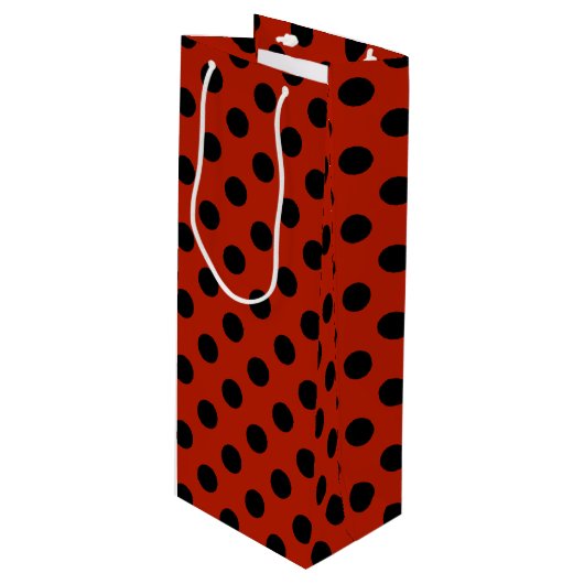 Sac Cadeau Pour Bouteille Pois noirs en rouge (Devant Angle)