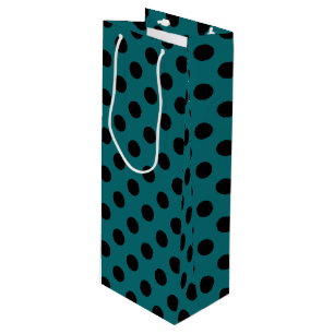 Sac Cadeau Pour Bouteille Pois noirs en turquoise