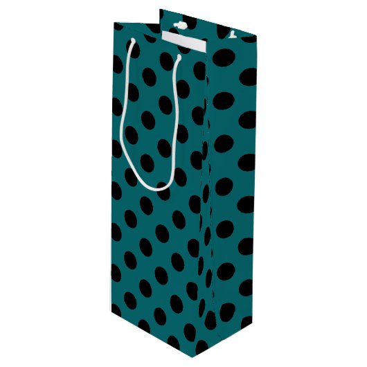 Sac Cadeau Pour Bouteille Pois noirs en turquoise (Devant Angle)