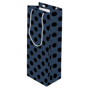 Sac Cadeau Pour Bouteille Pois noirs sur gris-bleu