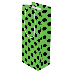 Sac Cadeau Pour Bouteille Pois noirs sur vert citron