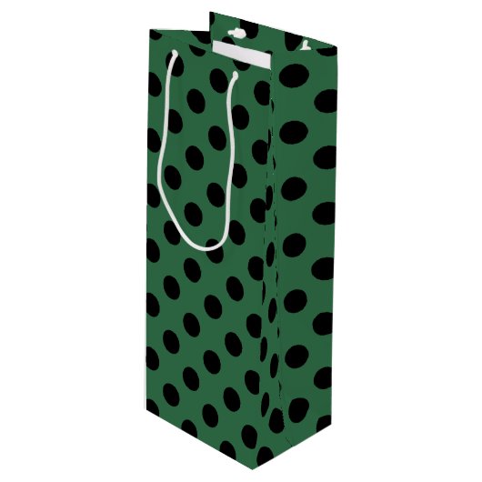 Sac Cadeau Pour Bouteille Pois noirs sur vert kelly (Devant Angle)
