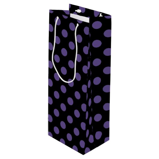Sac Cadeau Pour Bouteille Pois ultra violets en noir (Devant Angle)