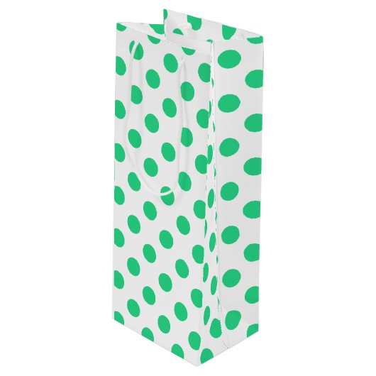 Sac Cadeau Pour Bouteille Pois verts et blancs (Devant Angle)