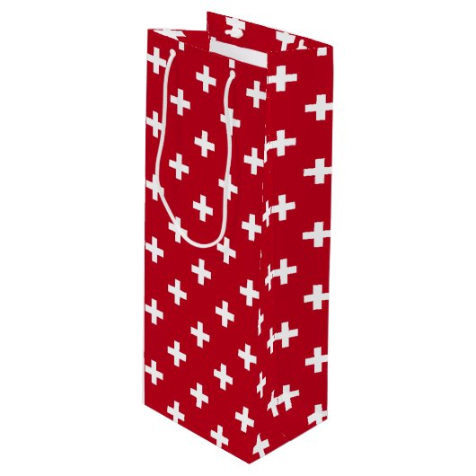 Sac Cadeau Pour Bouteille Polka blanche croise sur rouge (Devant Angle)