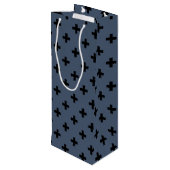 Sac Cadeau Pour Bouteille Polka noire croise sur bleu-gris (Dos Angle)