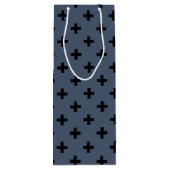 Sac Cadeau Pour Bouteille Polka noire croise sur bleu-gris (Dos)