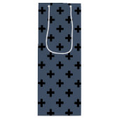 Sac Cadeau Pour Bouteille Polka noire croise sur bleu-gris (Devant)