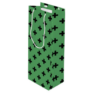 Sac Cadeau Pour Bouteille Polka noire croise sur vert