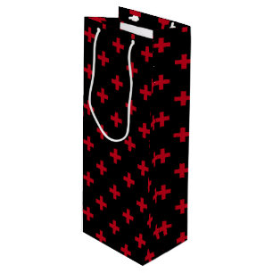 Sac Cadeau Pour Bouteille Polka rouge croise sur noir