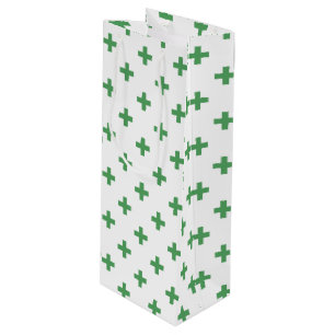 Sac Cadeau Pour Bouteille Polka verte croise sur blanc