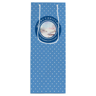 Sac Cadeau Pour Bouteille Pont neige aquarelle Paysage Noël