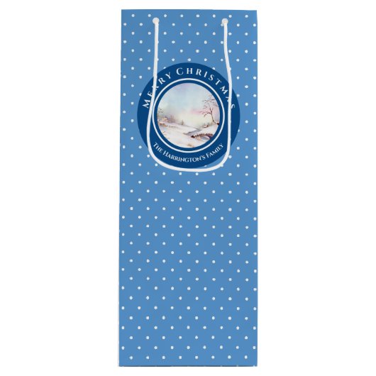 Sac Cadeau Pour Bouteille Pont neige aquarelle Paysage Noël (Devant)