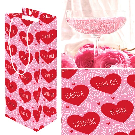Sac Cadeau Pour Bouteille Pretty Love Heart Custom Text Modern Valentines