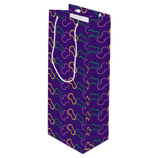 SAC CADEAU POUR BOUTEILLE PURPLE VERT OR MARDI GRAS BEATS (Devant Angle)