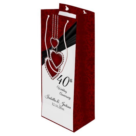 Sac Cadeau Pour Bouteille quarantième Anniversaire de mariage rouge - vin (Dos Angle)