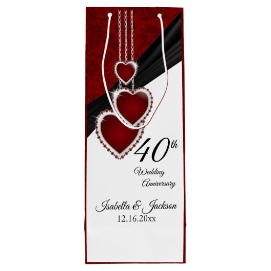 Sac Cadeau Pour Bouteille quarantième Anniversaire de mariage rouge - vin (Dos)