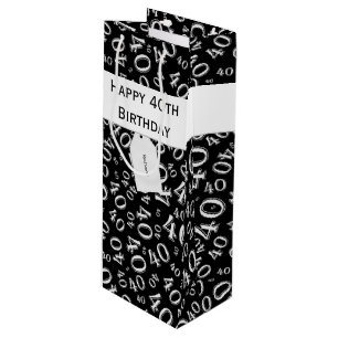 Sac Cadeau Pour Bouteille quarantième Motif noir/blanc d'anniversaire de