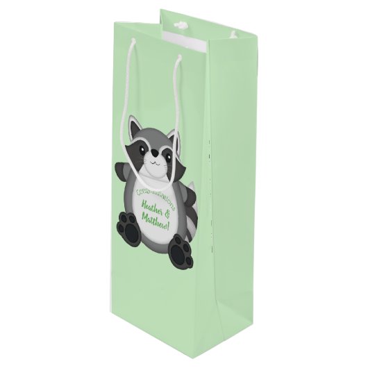 Sac Cadeau Pour Bouteille Raccoon Baby shower vert (Devant Angle)