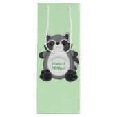Sac Cadeau Pour Bouteille Raccoon Baby shower vert (Devant)