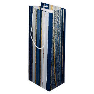 Sac Cadeau Pour Bouteille Rayures bleues Hanukkah Blues Bleu Blanc Or