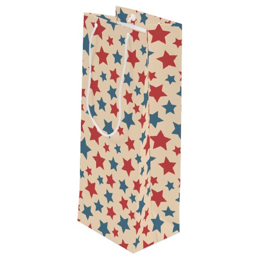 Sac Cadeau Pour Bouteille Red and Blue Stars, 4th of July, Beige Background (Dos Angle)