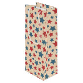 Sac Cadeau Pour Bouteille Red and Blue Stars, 4th of July, Beige Background (Devant Angle)