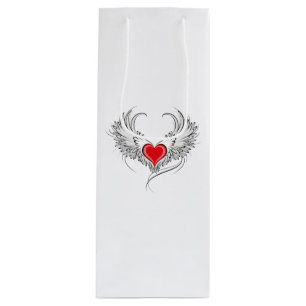 Sac Cadeau Pour Bouteille Red Angel Coeur avec ailes