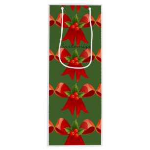 Sac Cadeau Pour Bouteille Red Ribbon Bow Holly Thunder_Cove Green