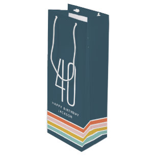 Sac Cadeau Pour Bouteille Retro Moderne Arc-en-ciel rayures Anniversaire 40e