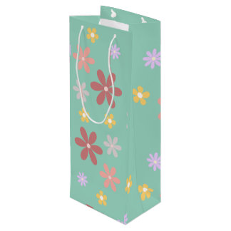 Sac Cadeau Pour Bouteille Retro Multi-Colored Daisy Pattern