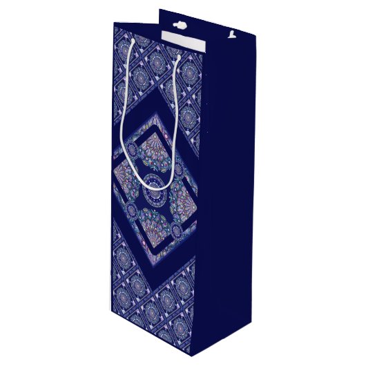 Sac Cadeau Pour Bouteille Rosace bleue (Devant Angle)