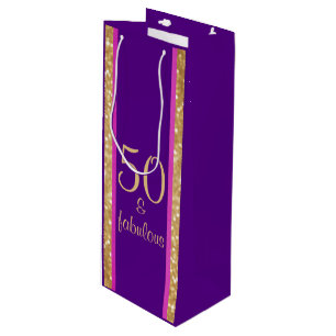 Sac Cadeau Pour Bouteille Rose pourpre brillant 50 & Fabuleux 50e annivers