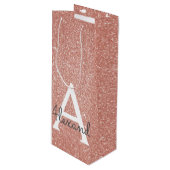 Sac Cadeau Pour Bouteille Rose Rose Parties scintillant Or & Monogramme étin (Devant Angle)