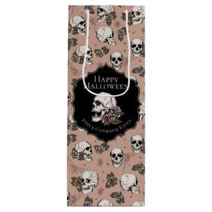 Sac Cadeau Pour Bouteille Rose victorien Pink Floral Skuls Halloween