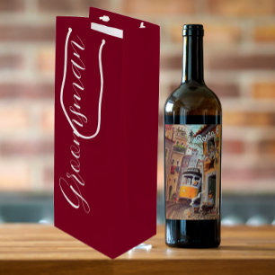 Sac Cadeau Pour Bouteille Rouge Canneberge Écriture Stylisée Mariage Garçon