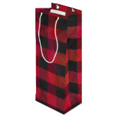 Sac Cadeau Pour Bouteille Rouge et noir À damiers plaid (Dos Angle)