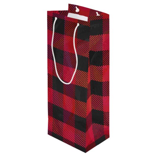 Sac Cadeau Pour Bouteille Rouge et noir À damiers plaid (Dos Angle)