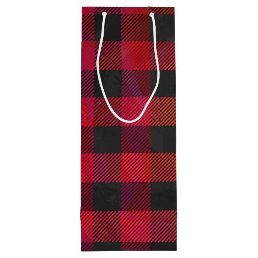 Sac Cadeau Pour Bouteille Rouge et noir À damiers plaid (Dos)
